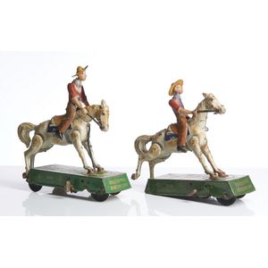 Two rare Lehmann clockwork tinplate 'Bucking Broncho 525'…