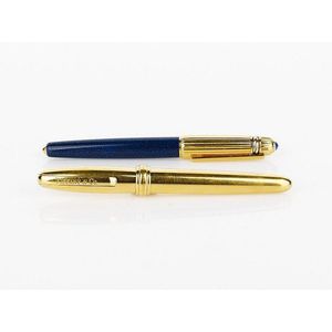 Cartier Pasha ball point pen with blue cylinder, gold plated…