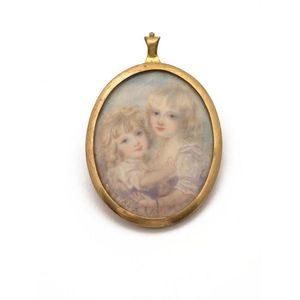 A Georgian miniature of two young girls, inscribed to the…