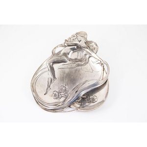 WMF Art Nouveau silver plate shallow dish, cast in low relief…