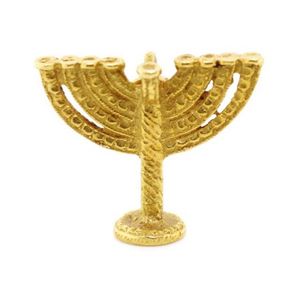 A cast 18ct yellow gold Hanukiah charm, Hanukah menorah marked…