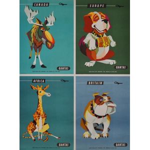 1960s Qantas 'Canada, Europe, Africa, Britain,' travel poster.…