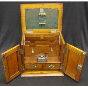 Antique oak stationary box, with fitted letter compartment, pen…