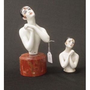 Two large German 'Pierrot' half dolls, the large comes with red…