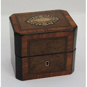 A French rosewood and inlaid card case. 10 cm high, 11.5 cm…