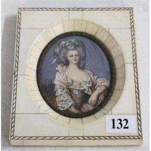 An Italian miniature portrait of lady in ivory frame. Veneer…