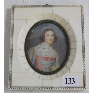 An Italian miniature portrait of young lady in ivory frame.…