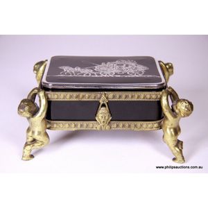 A French black glass, silver and bronze trinket box, circa…
