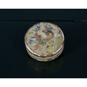 Early ivory patch box. Hand painted with bouquets to each side,…