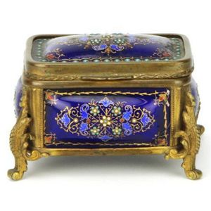 French Enamelled Turquoise Beaded Jewellery Box with Ormolu Framing ...