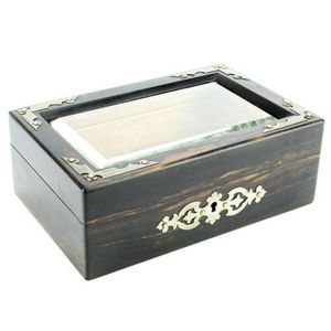 Coromandel jewellery box having brass mounts & a bevelled glass…