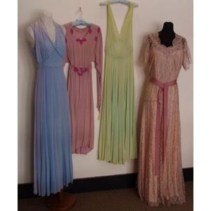 Group of pastel 1930-1940 dresses, to include a silk crepe lime…