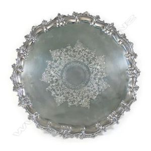 A large Victorian silver salver, Rococo style rim with engraved…