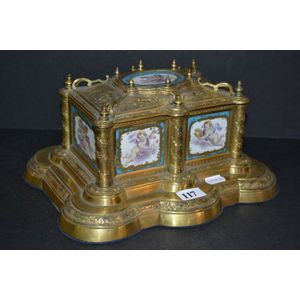 19th century French ormolu casket with Sevres pattern porcelain…