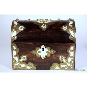 A Victorian Gothic revival coromandel casket, circa 1880s, the…