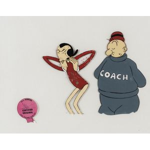 Popeye: Original animation cel of Olive Oyl & coach Wimpy, with…