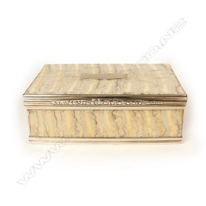 A rare elephant's tooth and silver table snuff box, oblong with…