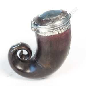 A Geo. IV Scottish ram's horn and silver snuff mull, the hinged…