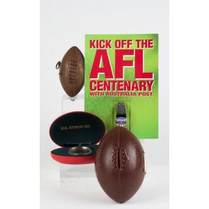 Football group, noted c1950s wind-up football with Melbourne…