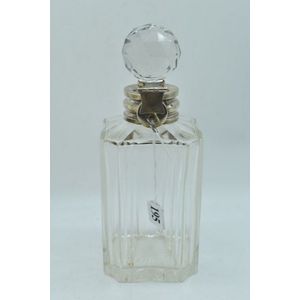 19th C crystal decanter with 800 silver to collar, lock and key…