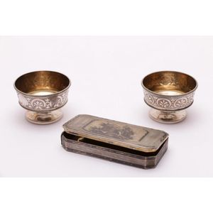 Russin silver & niello snuff box probably Moscow wt. 85.5g & a…