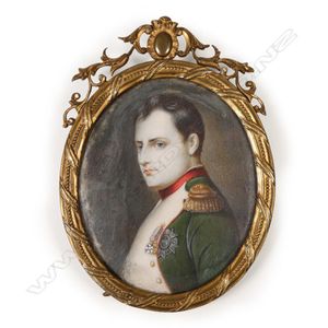 A hand painted portrait miniature, of Napoleon Bonaparte on…