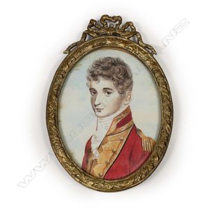 A hand painted portrait miniature, military gent in dress…
