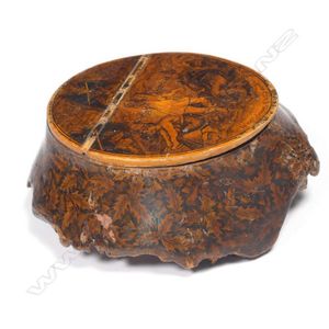 A good George III burl wood and hand painted table snuff box,…