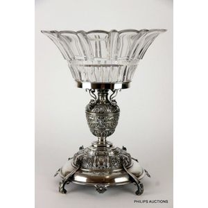A Victorian sterling silver Renaissance revival centrepiece,…