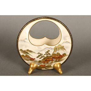 Satsuma porcelain basket, of circular form with loop handle,&hellip;