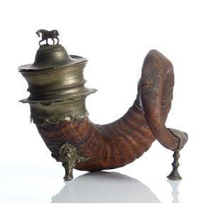 An English pewter mounted horn mull, 19th century, of…