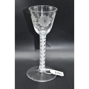 Jacobite Engraved Composite Stem Wine Glass c1750