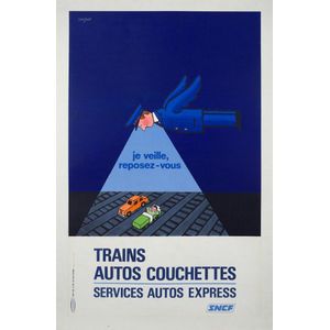 A Savignac trains Autos Couchettes poster, 1972, original…