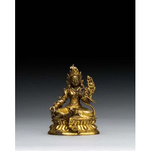 A Sino-Tibetan gilt bronze seated green Tara, 18th century,&hellip;