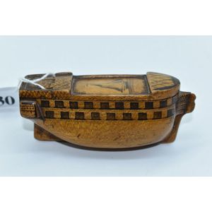 Victorian treen snuff box, fruitwood with inlays in the form of…