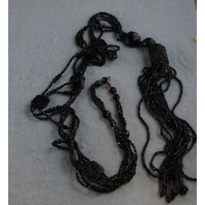 Long French jet necklace with tassel and slver clasp