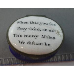 Antique enamel patch box together with a Tunbridge ware stamp…