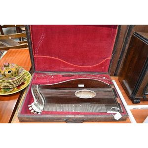 Sitar music instrument, in original leather covered case