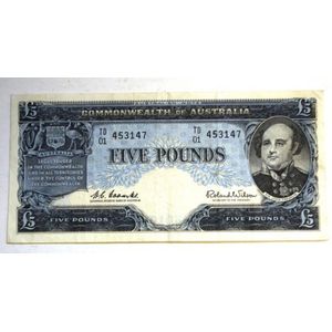 Commonwealth of Australia £5 paper banknote Coombs/Wilson