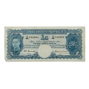 Australian 5 pound note. S49-752660 Governor H Coombs,…