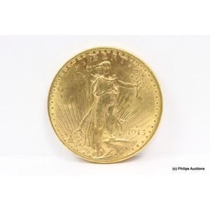 A 1913 $20 American double eagle gold coin. 21.6ct, 900 fine…