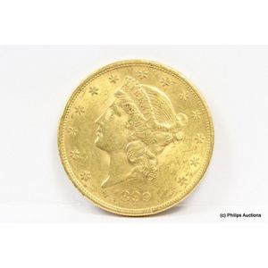 A 1899 $20 American Liberty head gold coin. 21.6ct, 900 fine…