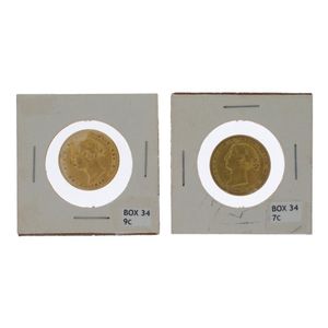 Young Victoria head gold sovereigns, 1859 & 1866. Reverse side…