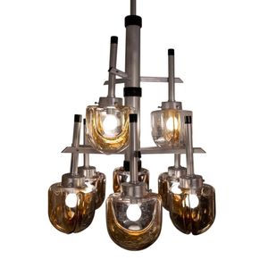 A fully restored vintage seven shade chandelier for Mazzega,…