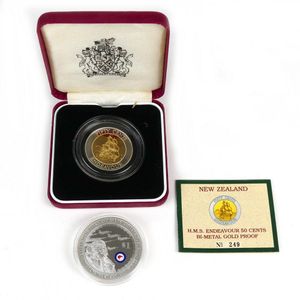 Two New Zealand proof coins, includes: 1994 silver and gold 50…