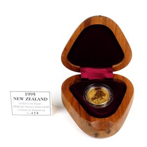 A 1995 New Zealand proof 'Gold Fever' $10 gold coin, 0.999 fine…