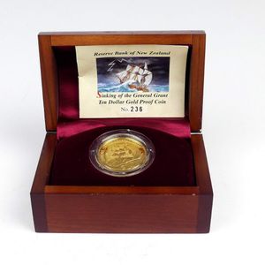 A 1996 New Zealand $10 General Grant proof gold coin, 24ct, 1/2…
