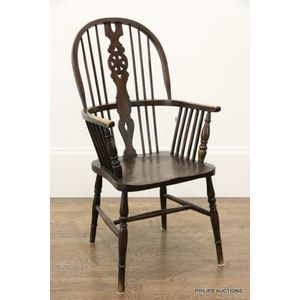 An elm Windsor carver chair, Victorian, the arched back with&hellip;