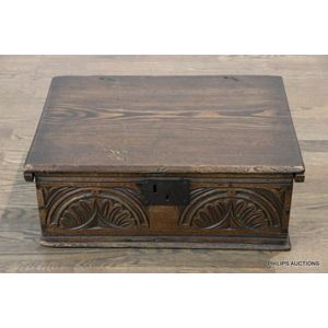 A timber bible box, 18th century oak (with stained pine…