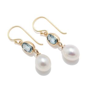 A pair of 9ct gold topaz and pearl earrings, each rub set with&hellip;